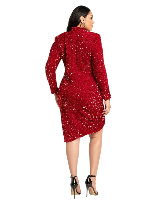 Ruched Sequin Dress Red