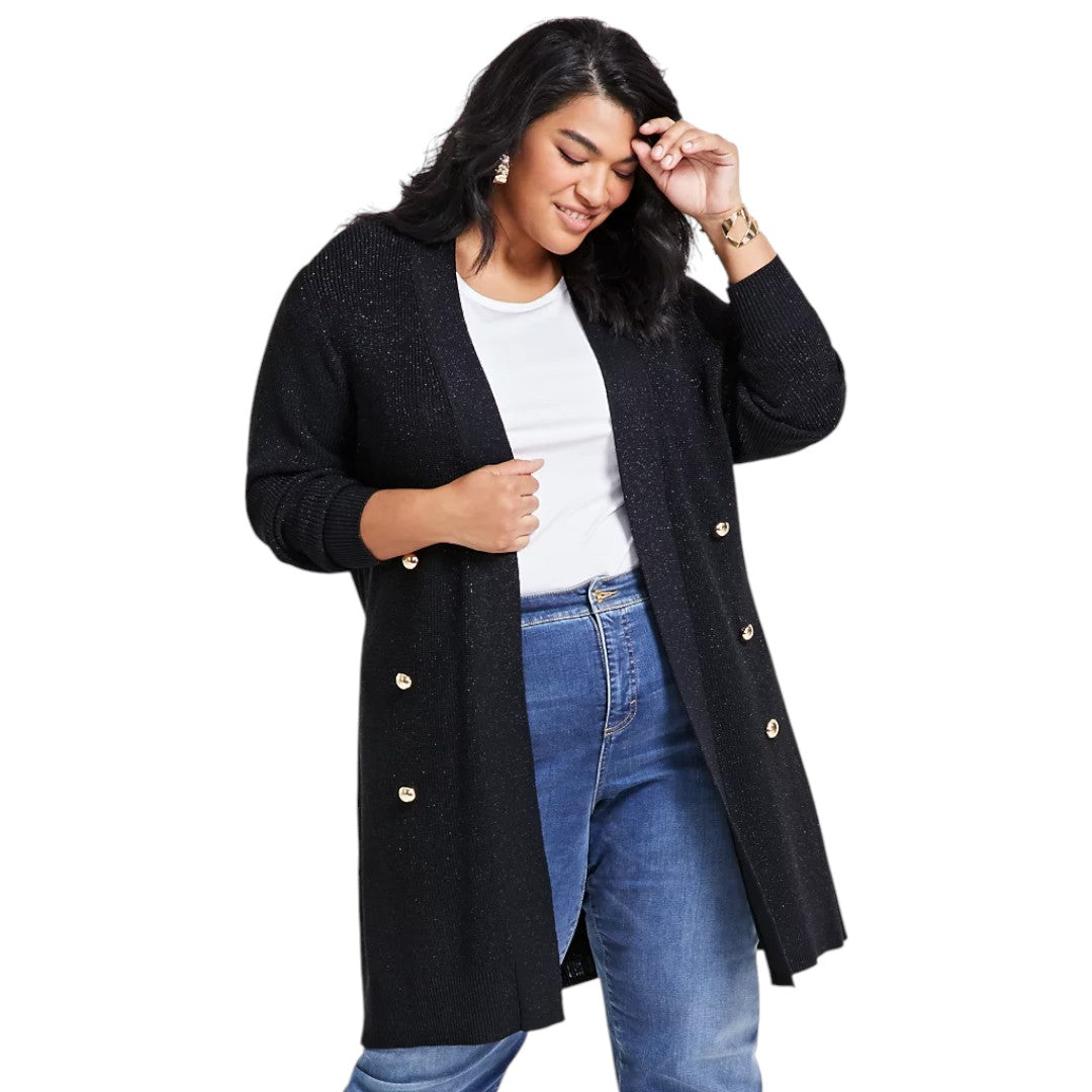 Metallic Double-Breasted Cardigan Black