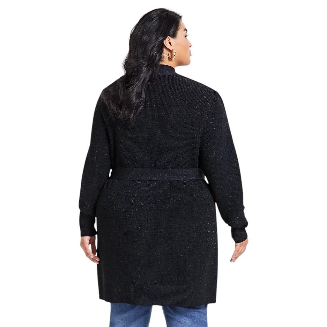 Metallic Double-Breasted Cardigan Black
