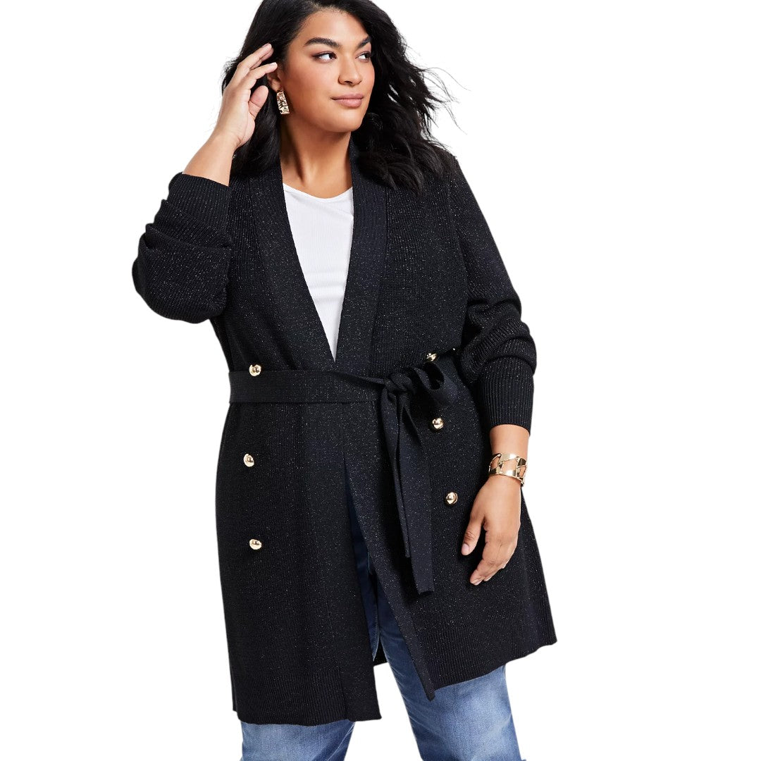 Metallic Double-Breasted Cardigan Black