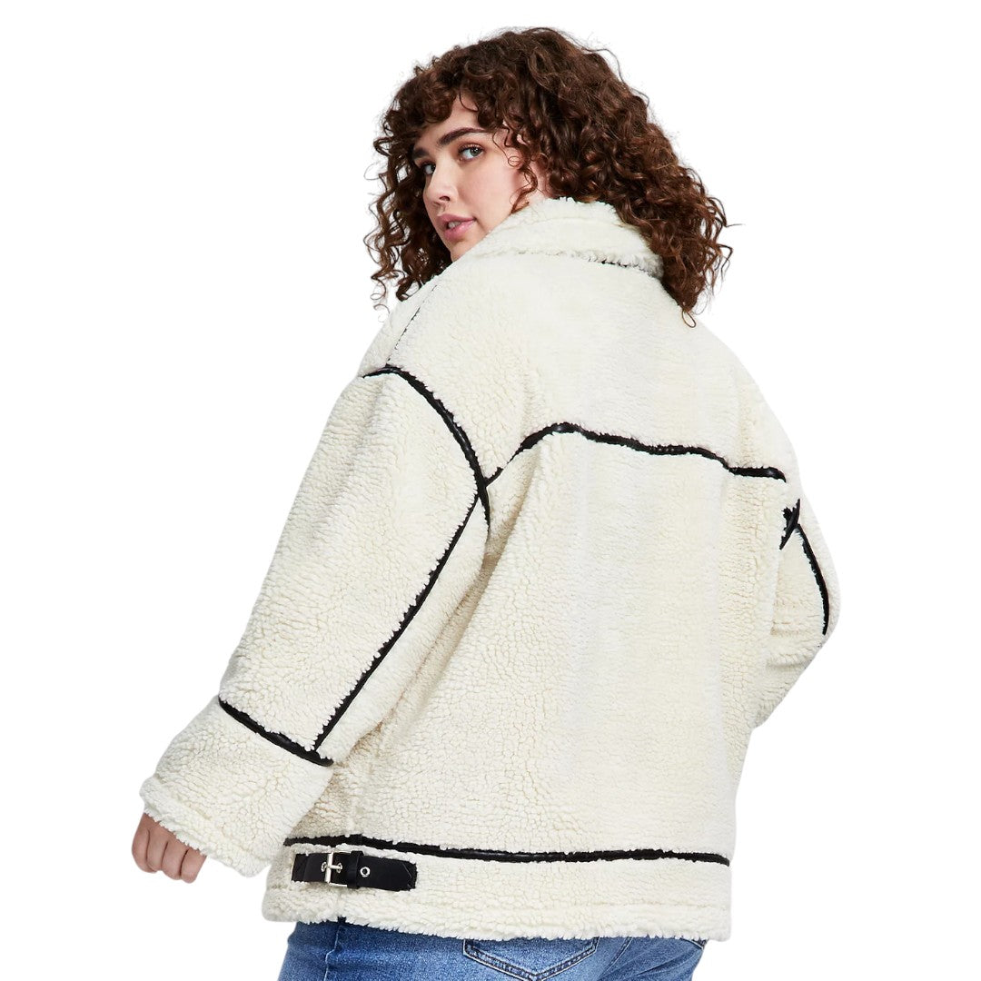 Trendy Plus Faux Sherpa Moto Jacket