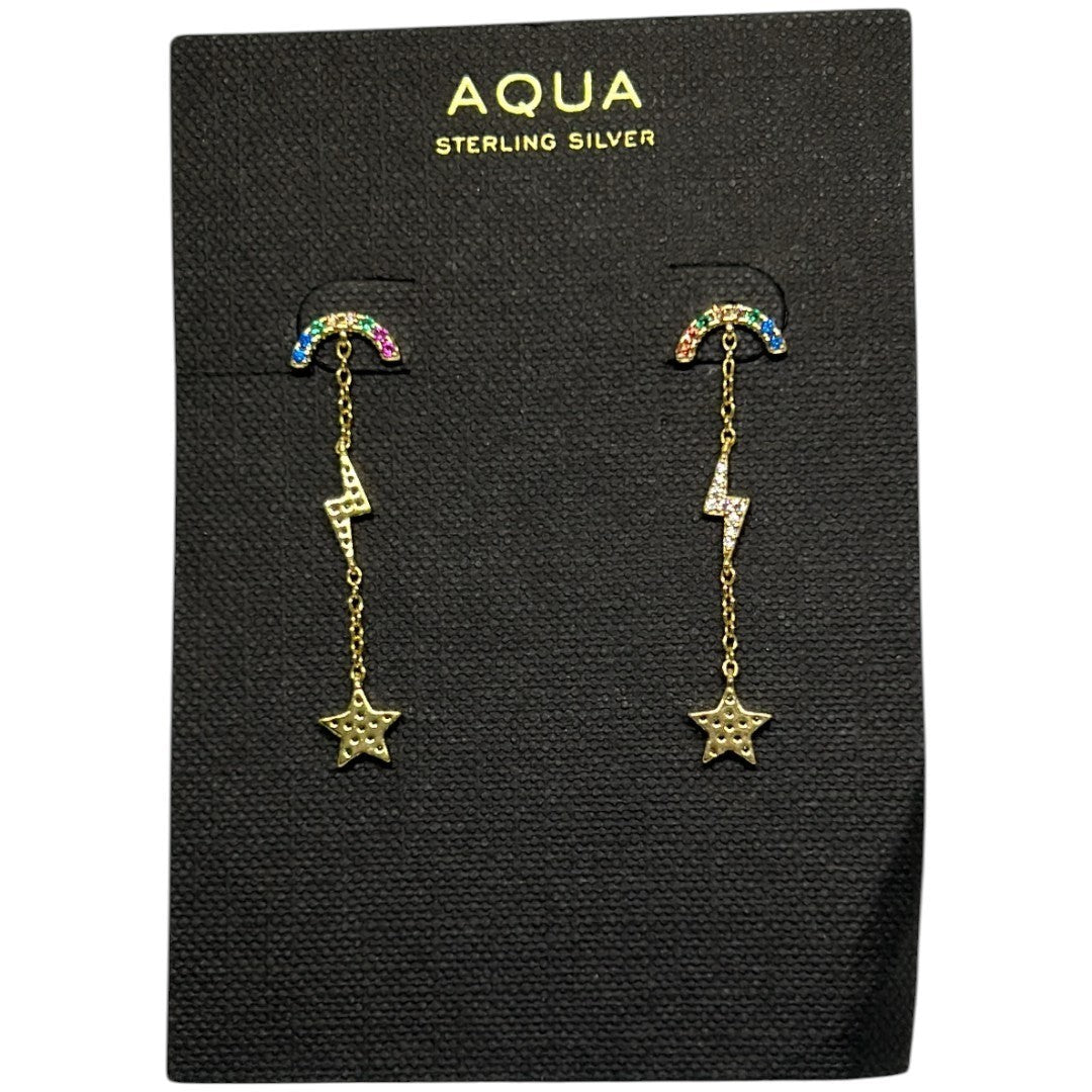 AQUA Celestial Linear Earrings in 18K Gold - Plated Sterling Silver - Haute Poppy
