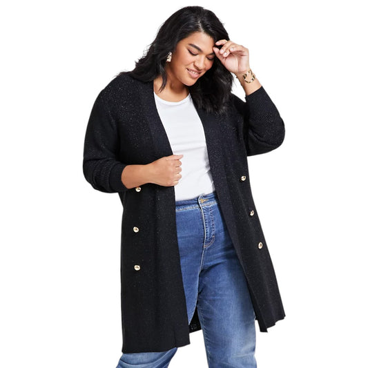 Metallic Double-Breasted Cardigan Black