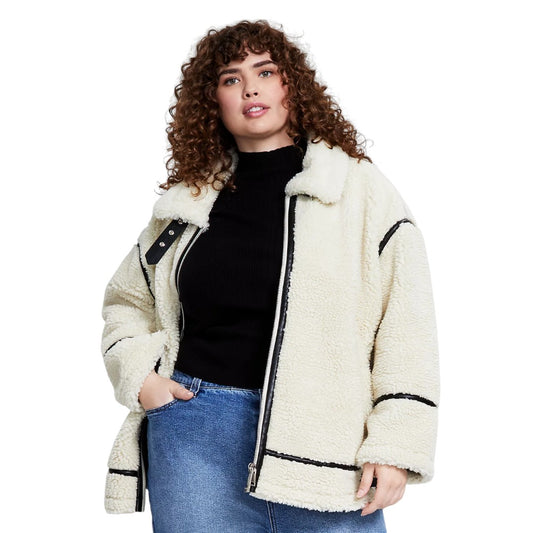 Trendy Plus Faux Sherpa Moto Jacket