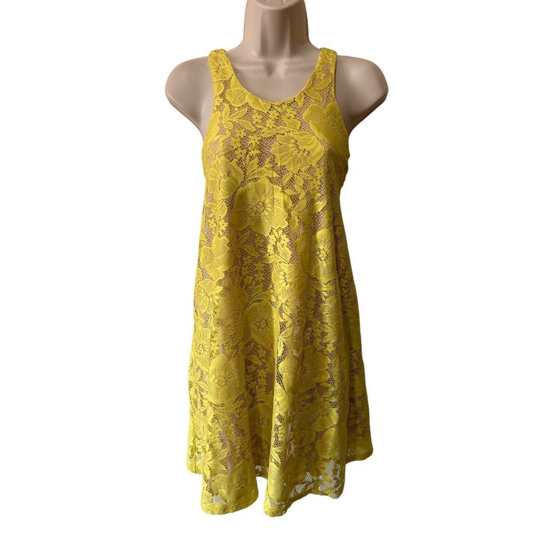 4SI3NNA Yellow Lace Dress Sleeveless Casual Summer Mini Dress - Haute Poppy