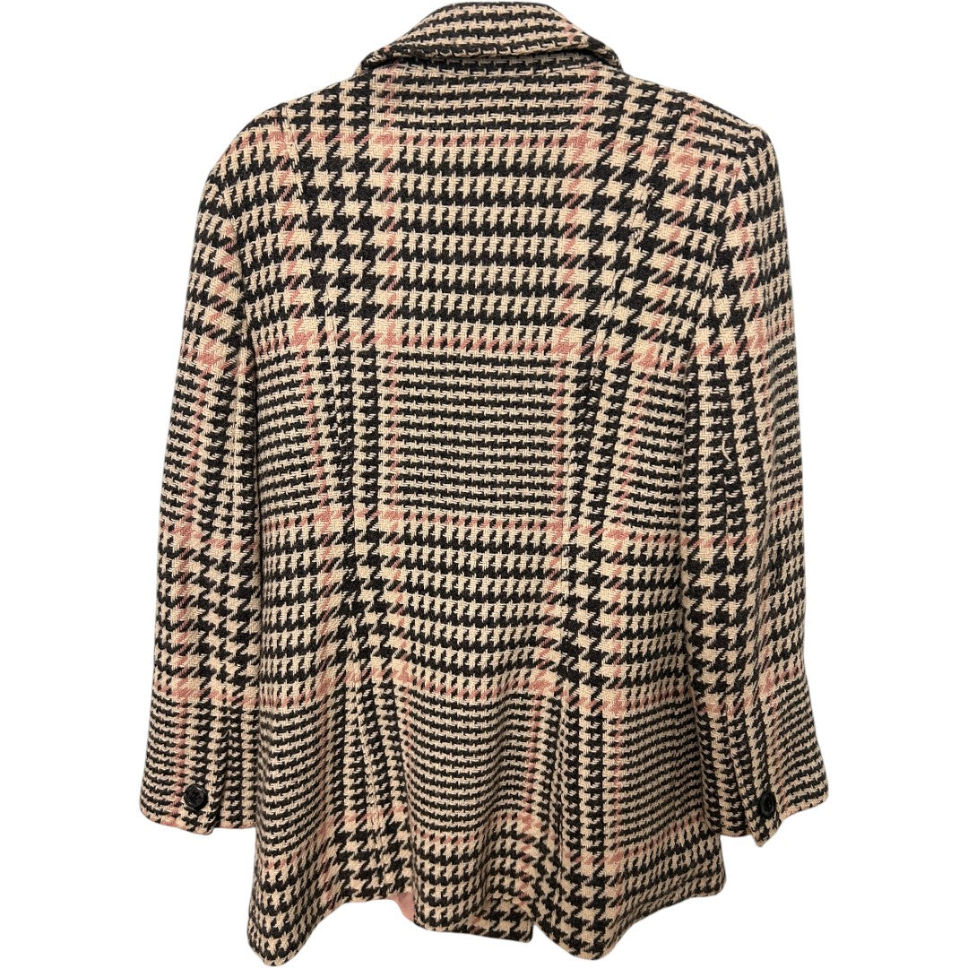 Marvin Richards Houndstooth Plaid Wool Blend Double Breasted Coat