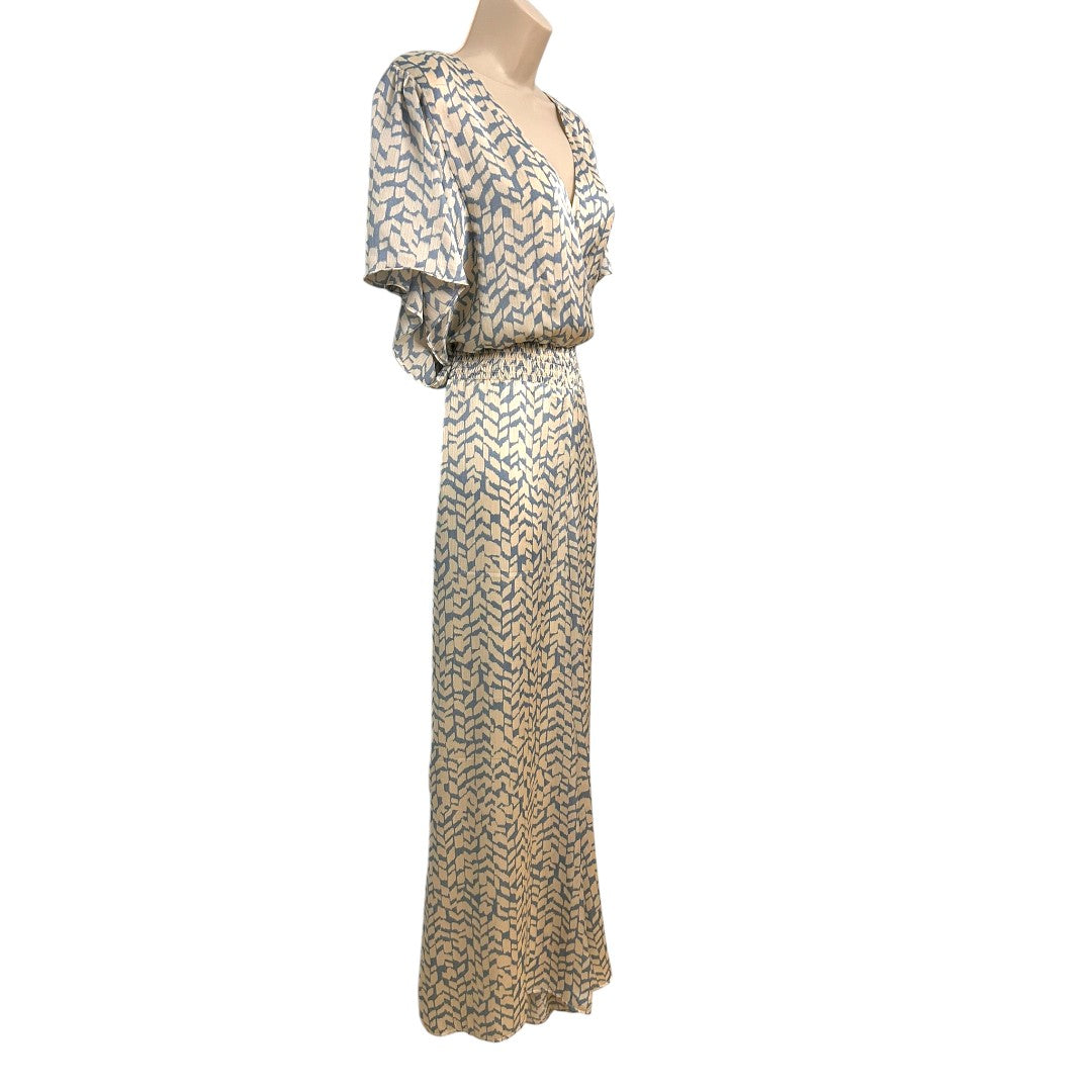 Vince Camuto Wide Leg Jumpsuit Blue Beige V Neck Dolman Sleeve