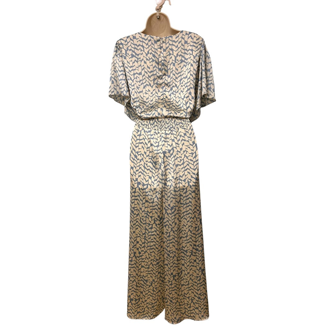 Vince Camuto Wide Leg Jumpsuit Blue Beige V Neck Dolman Sleeve