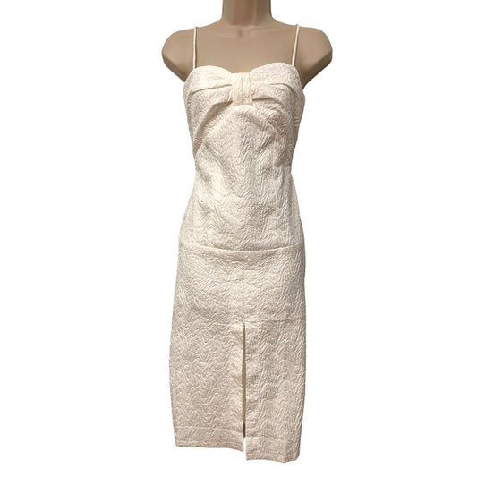 TIENTIEN Cream Textured Bow Bust Midi Dress with Slit