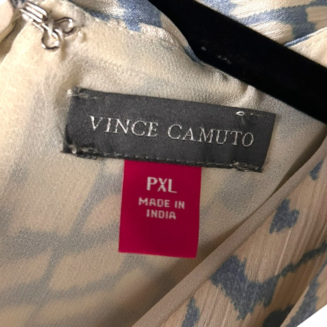 Vince Camuto Wide Leg Jumpsuit Blue Beige V Neck Dolman Sleeve