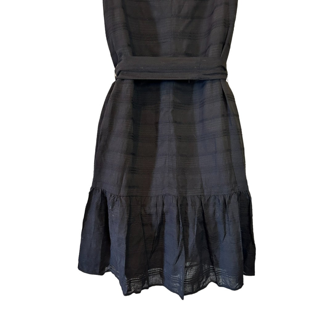 Ann Taylor Stripe Belted Flounce Shift Dress Black