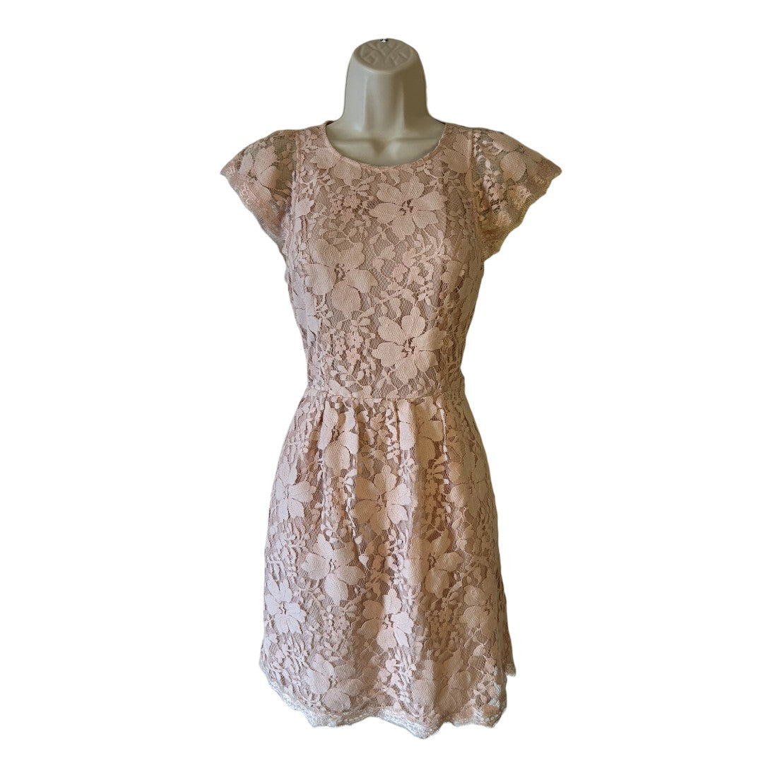 BCBGeneration Blush Floral Lace Overlay Open Back Dress