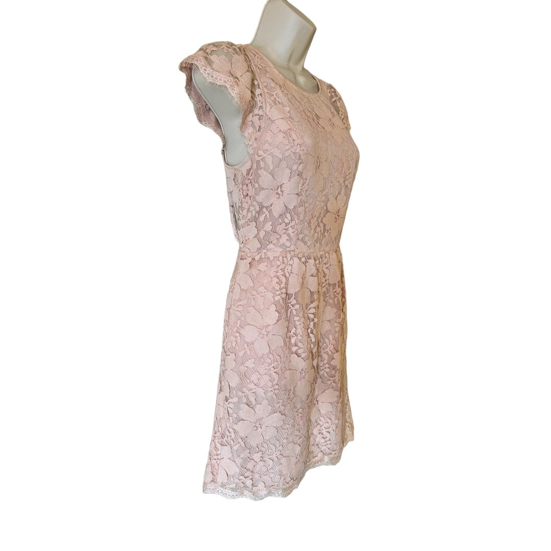 BCBGeneration Blush Floral Lace Overlay Open Back Dress