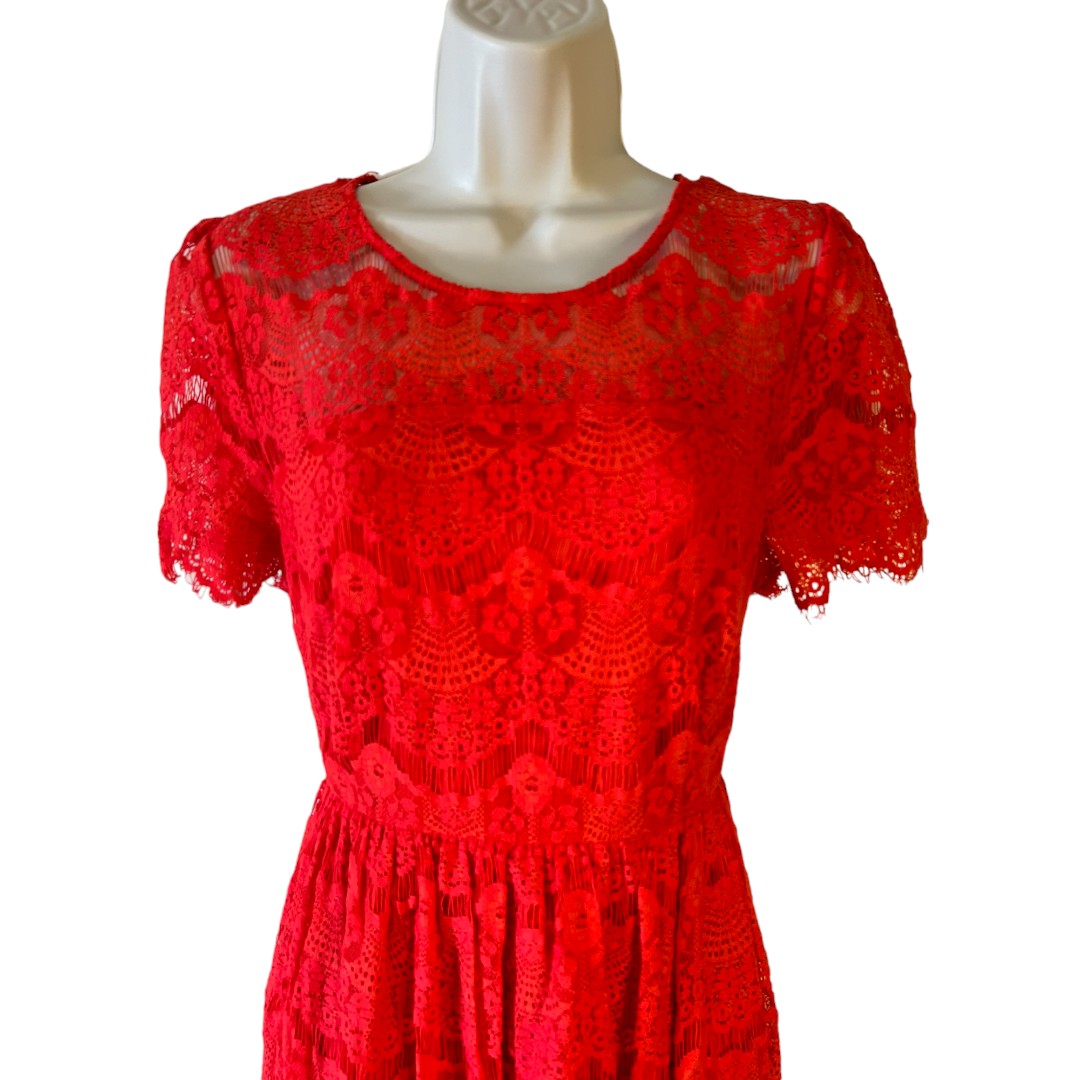 MAK Clothes Red Lace Dress