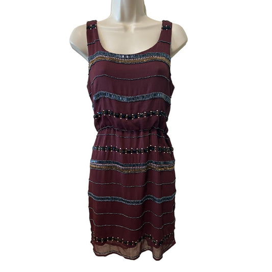 Romeo and Juliet Couture Burgundy Beaded Tank Dress