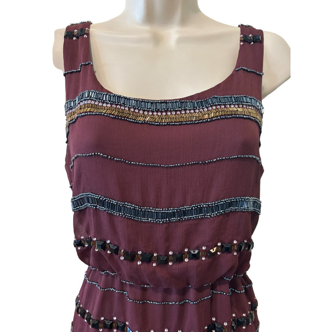 Romeo and Juliet Couture Burgundy Beaded Tank Dress