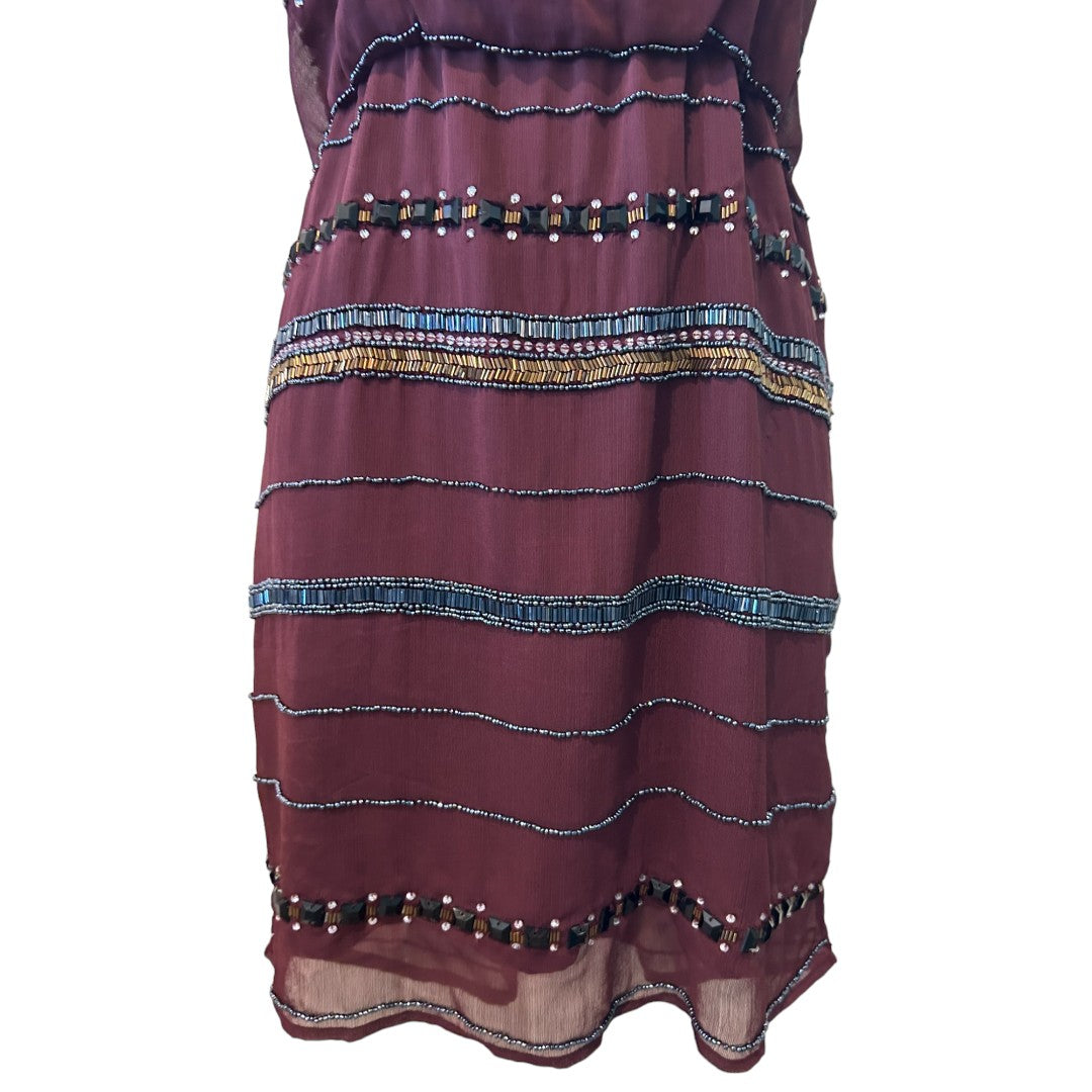 Romeo and Juliet Couture Burgundy Beaded Tank Dress