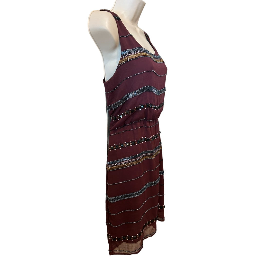 Romeo and Juliet Couture Burgundy Beaded Tank Dress