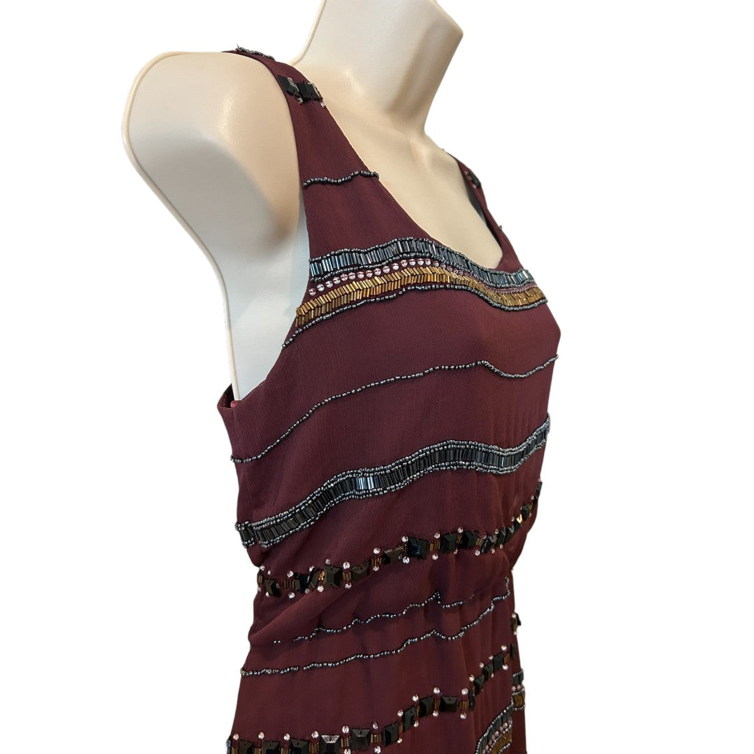 Romeo and Juliet Couture Burgundy Beaded Tank Dress