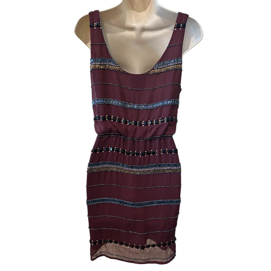 Romeo and Juliet Couture Burgundy Beaded Tank Dress