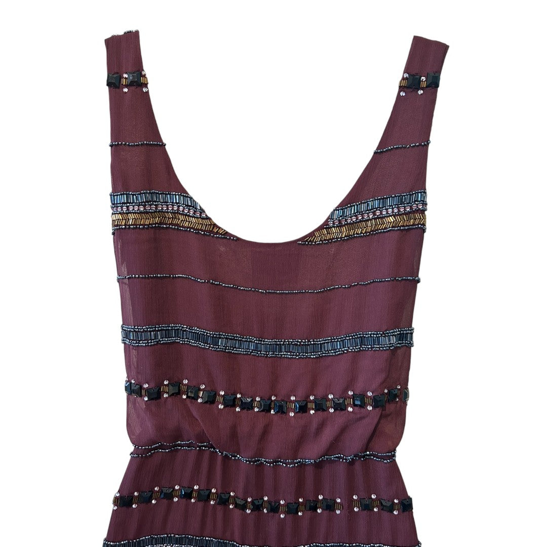 Romeo and Juliet Couture Burgundy Beaded Tank Dress