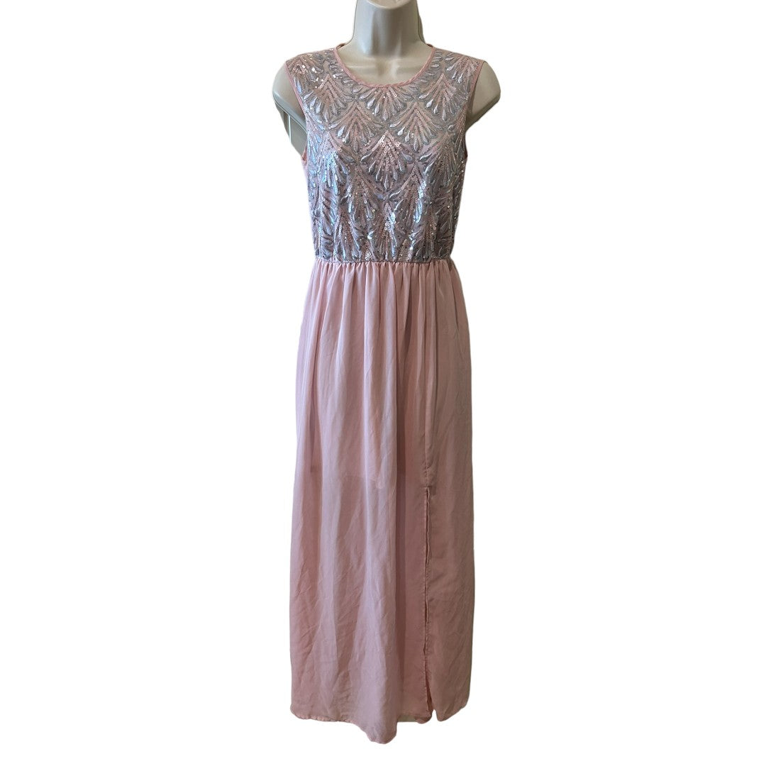 As U Wish Elegant Pink Maxi Dress with Sequined Bodice