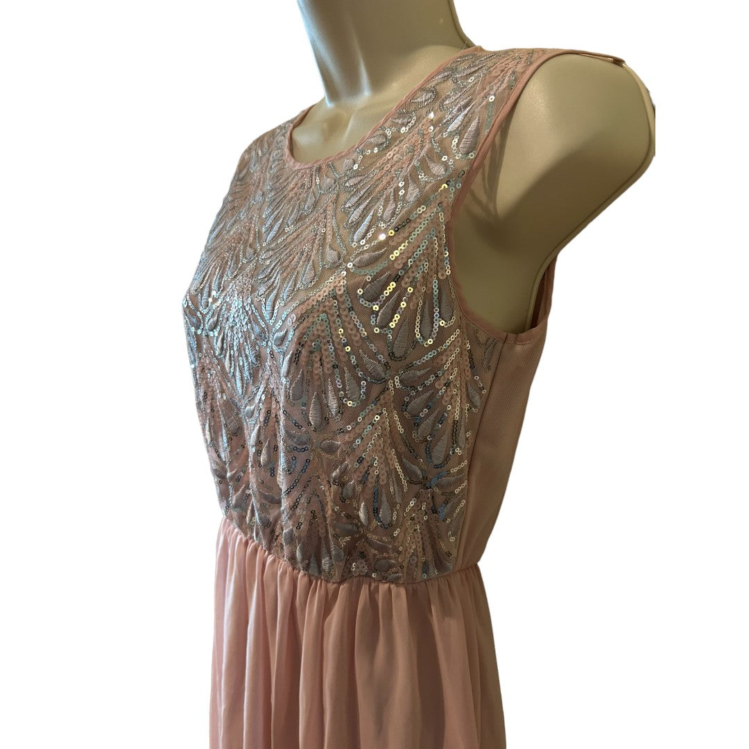 As U Wish Elegant Pink Maxi Dress with Sequined Bodice