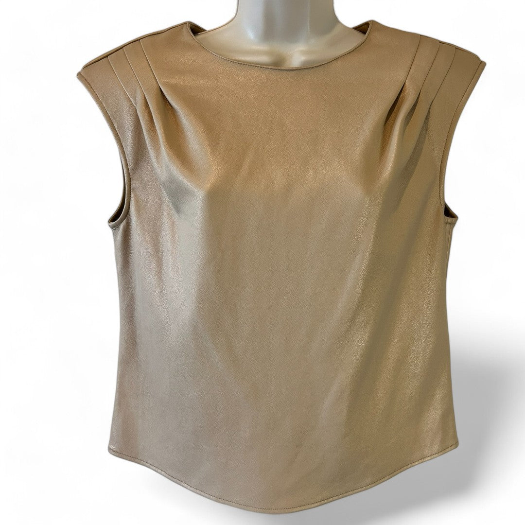 Marc New York Beige Faux Leather Sleeveless Top Elegant Blouse