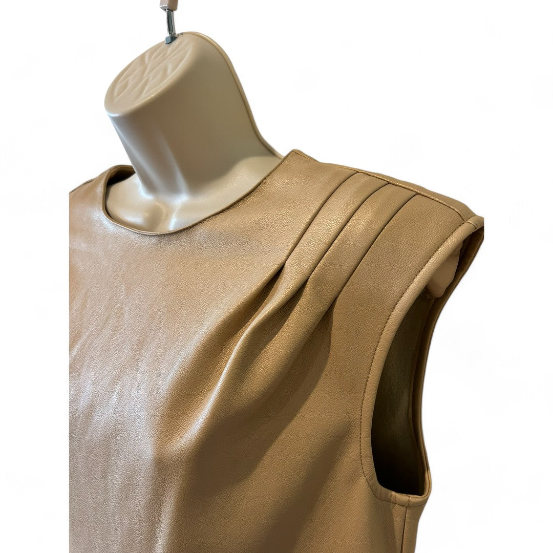 Marc New York Beige Faux Leather Sleeveless Top Elegant Blouse