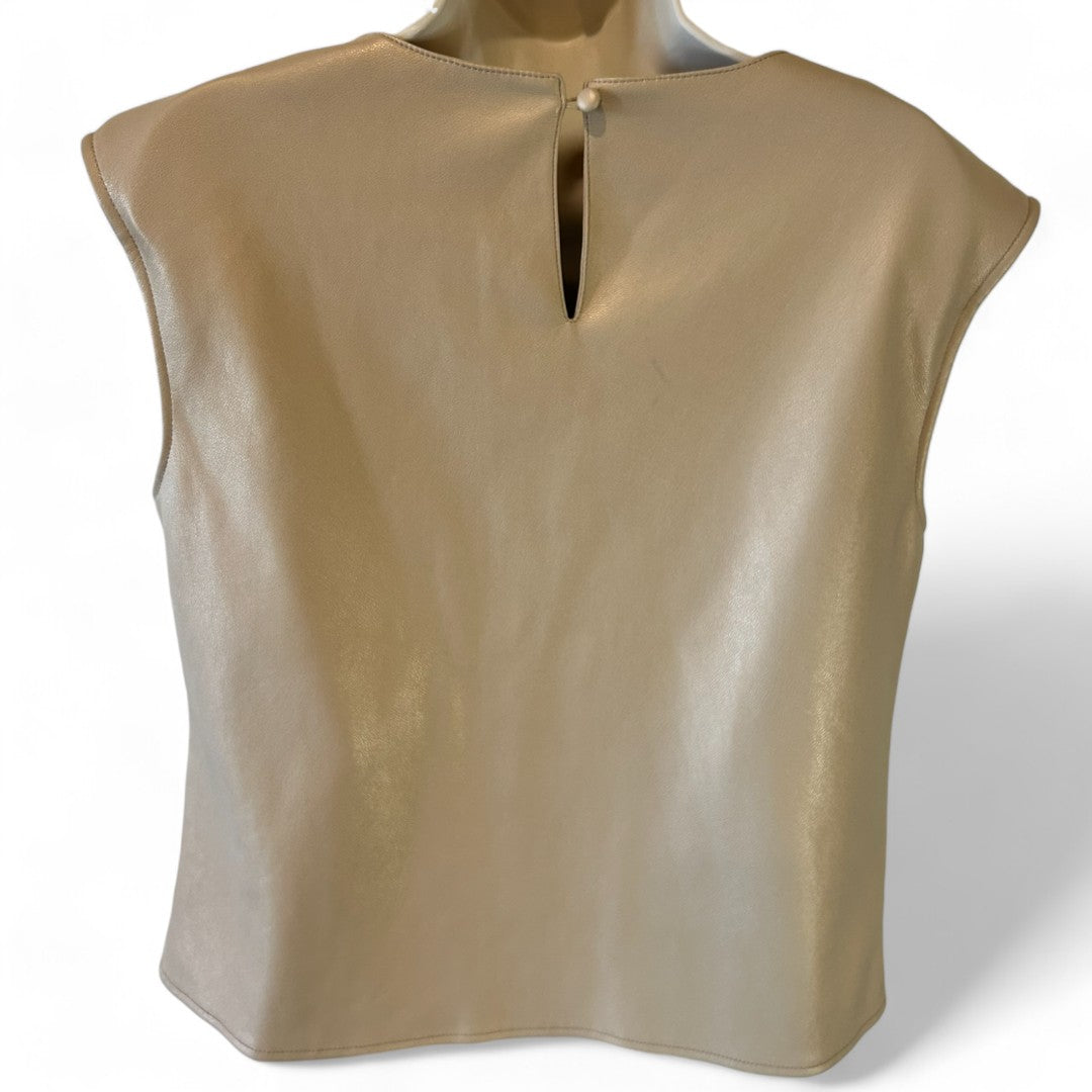 Marc New York Beige Faux Leather Sleeveless Top Elegant Blouse