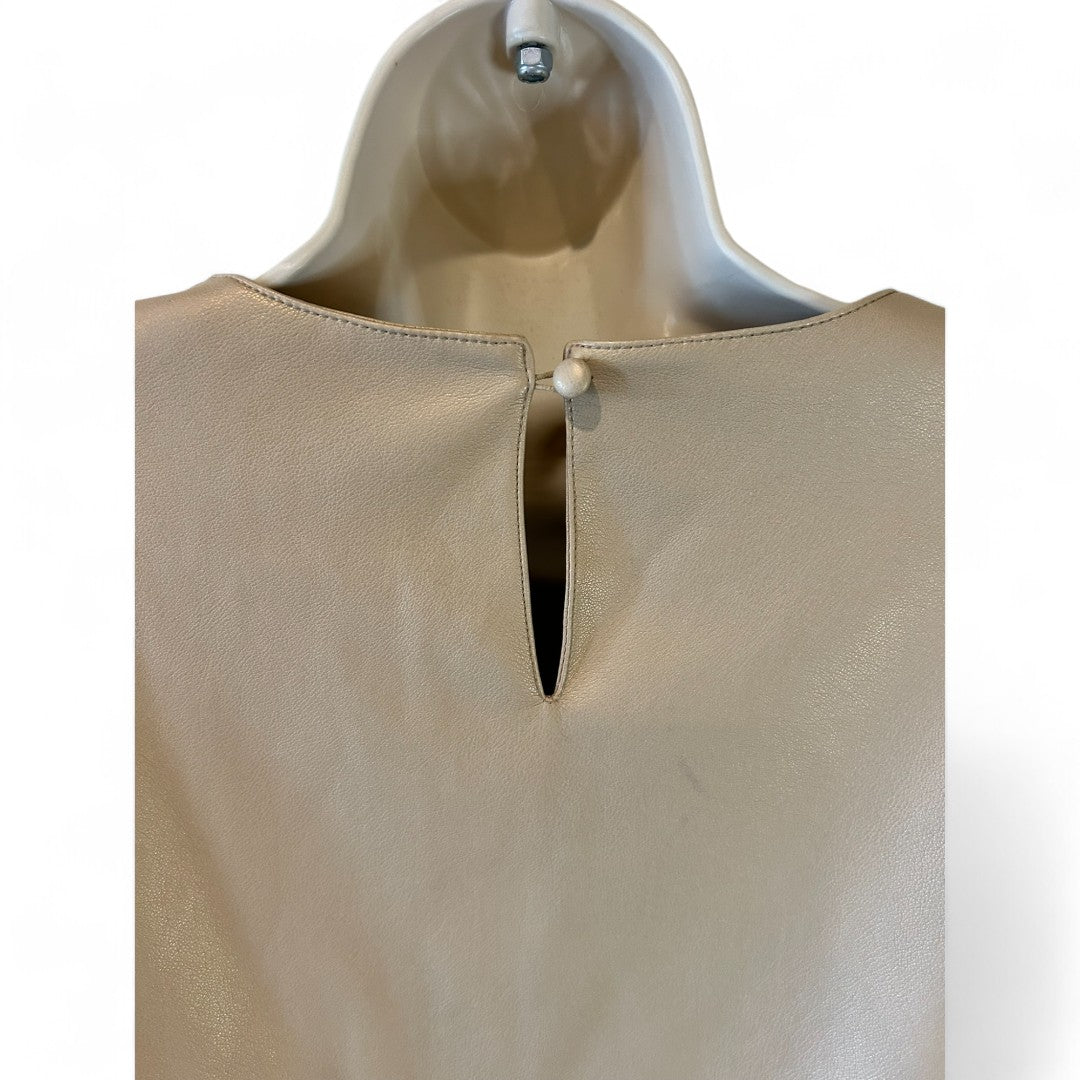 Marc New York Beige Faux Leather Sleeveless Top Elegant Blouse