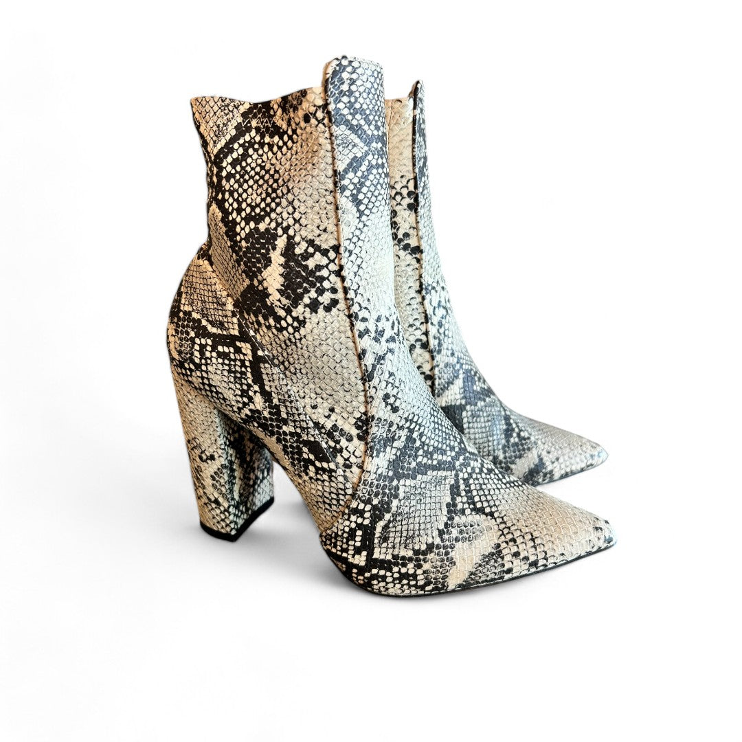 Qupid Snake Print Ankle Boots High Heel Pointed Toe