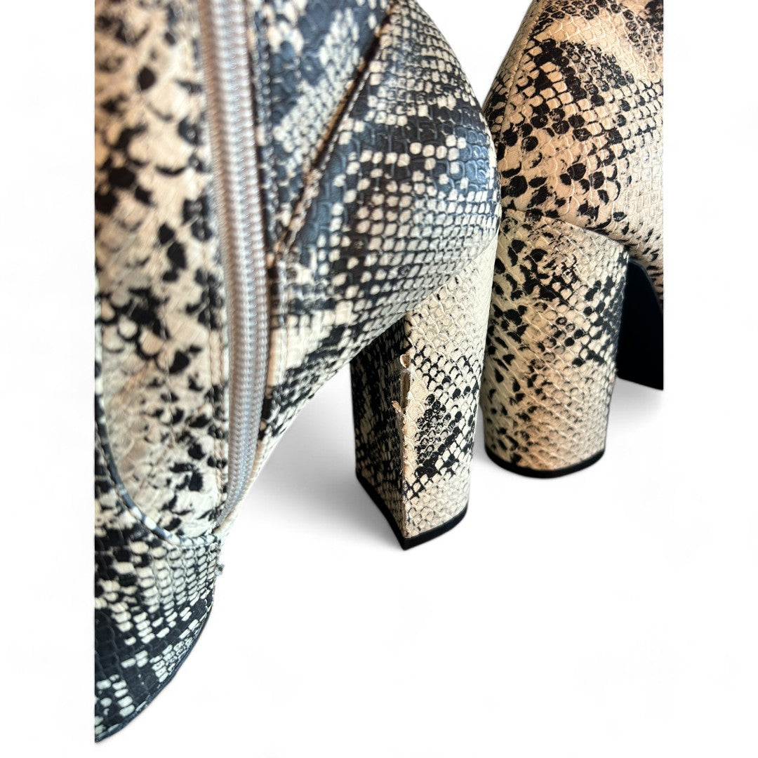 Qupid Snake Print Ankle Boots High Heel Pointed Toe