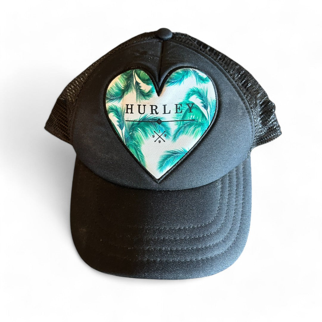 Hurley Tropical Heart Trucker Hat Black Mesh Snapback Women's Beach Cap