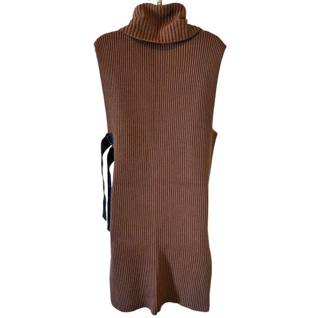 Per Se Brown Ribbed Cowl Neck Sleeveless Tunic Sweater with Side Buckles