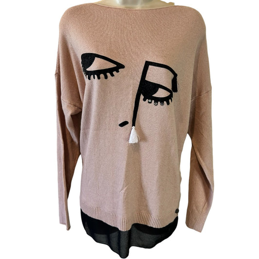 Lolitas&L Little Rose Sweater with Face Design Casual Chic Women's