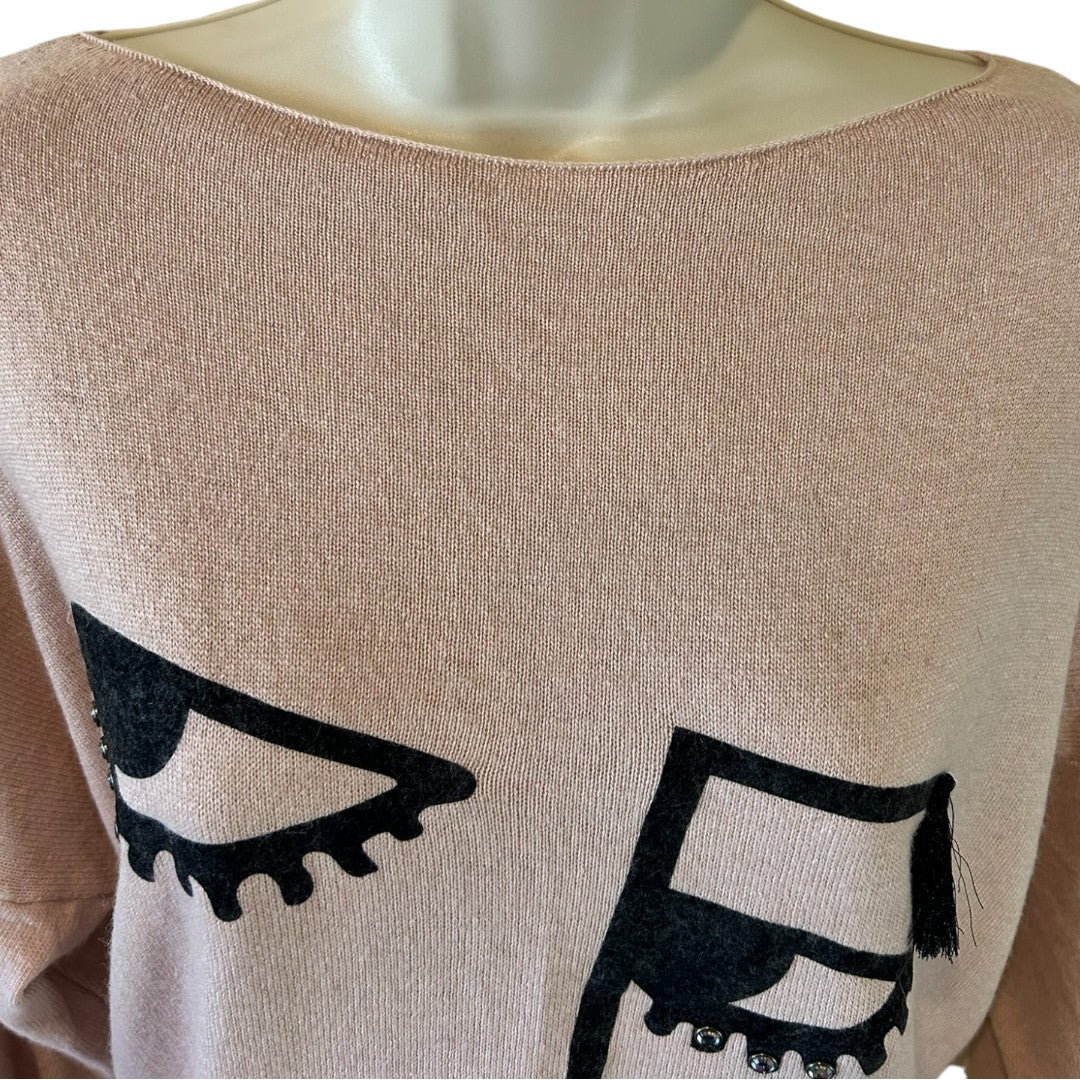 Lolitas&L Little Rose Sweater with Face Design Casual Chic Women's