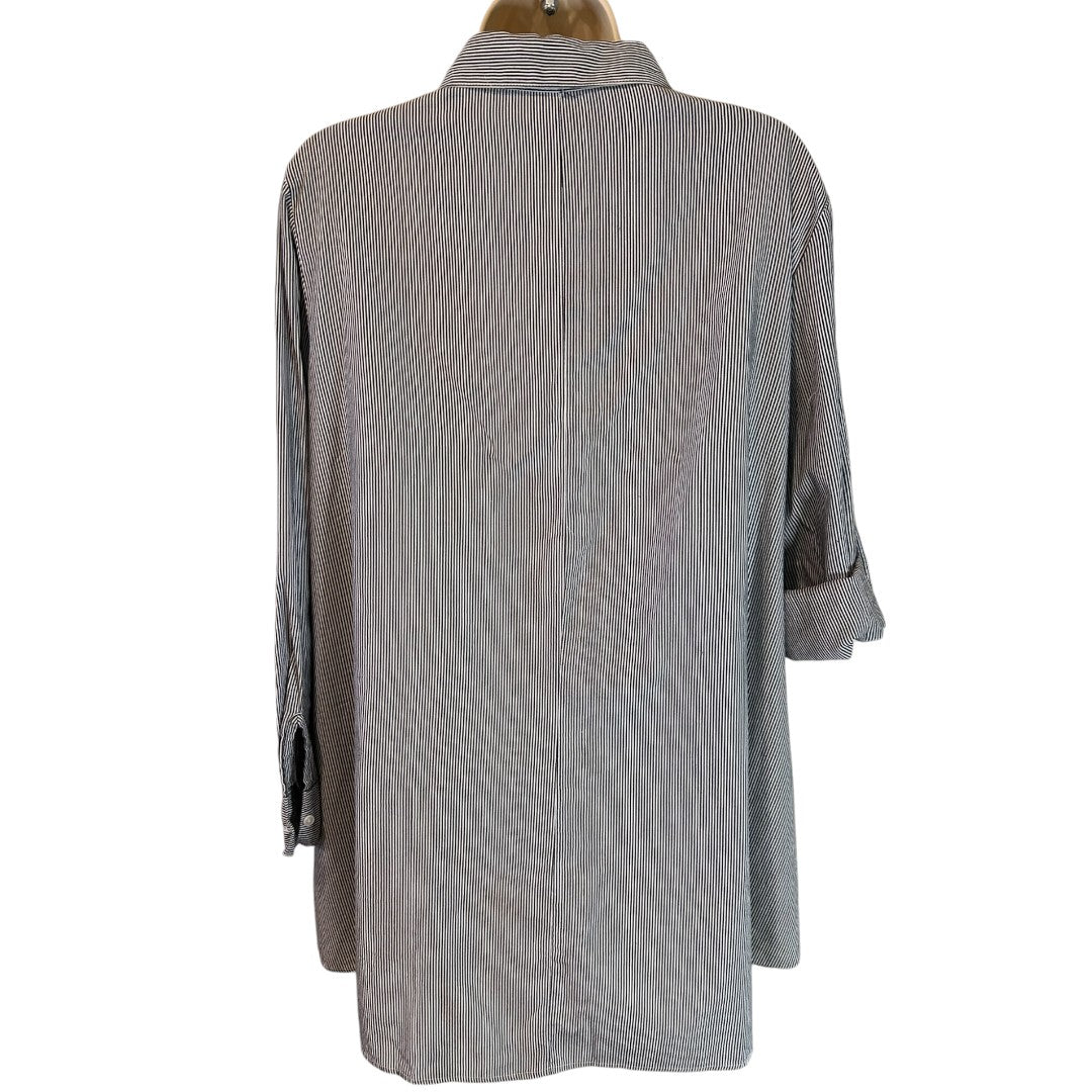 Walter Baker Myron Tunic Pinstripe Shirt with Floral Embroidery