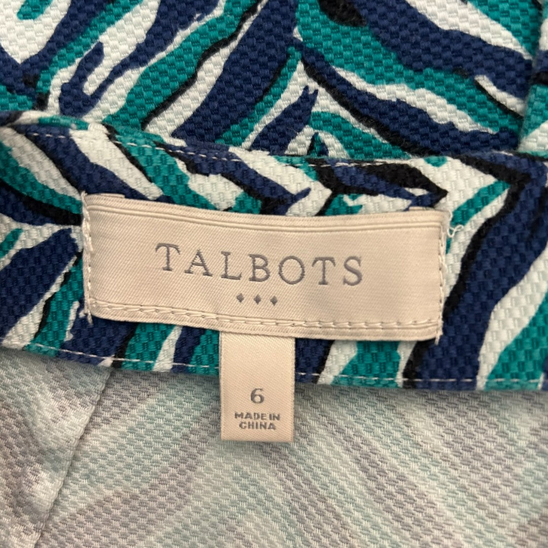 Talbots Teal Navy Zebra Print Pencil Skirt Women's Office Wear