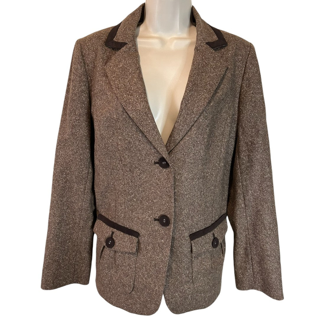 Pendleton Women's Brown Tweed Blazer Wool Silk Blend Classic Jacket