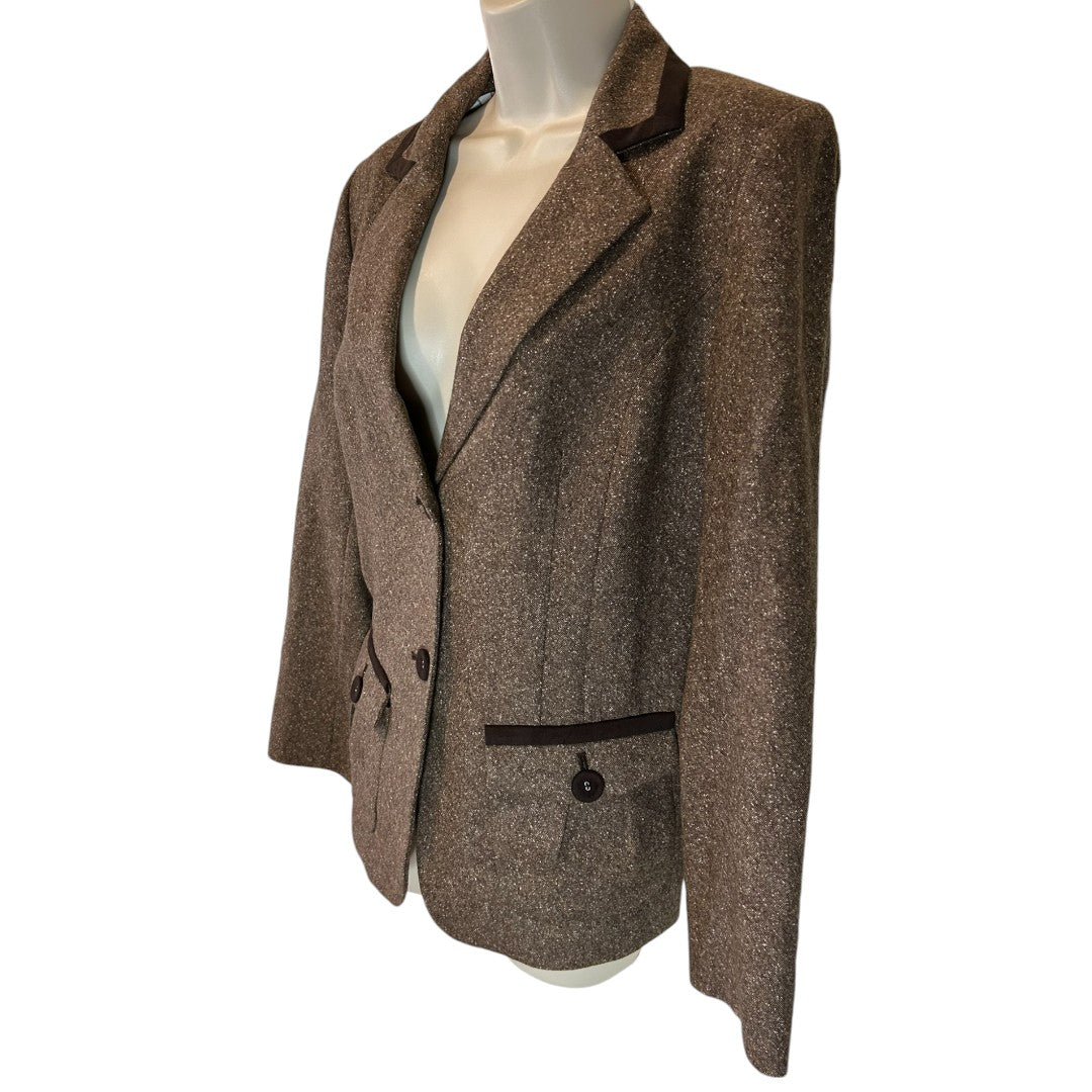 Pendleton Women's Brown Tweed Blazer Wool Silk Blend Classic Jacket