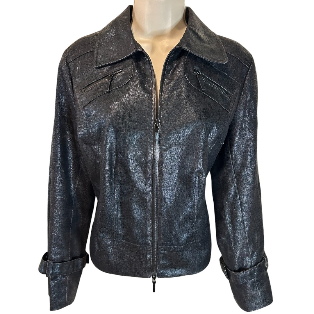 Spanner Metallic Black Zip-Up Jacket with Buckle Cuffs