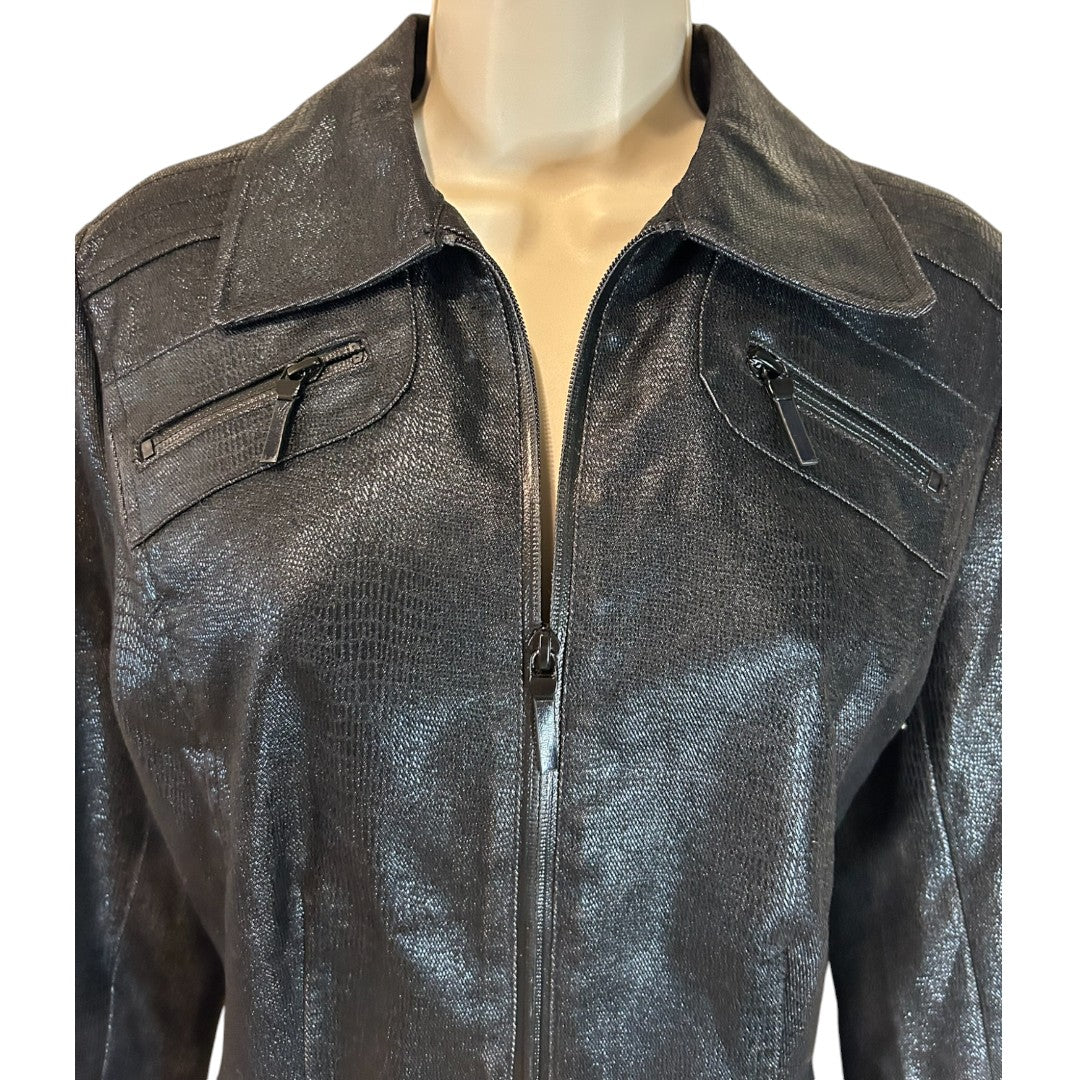 Spanner Metallic Black Zip-Up Jacket with Buckle Cuffs