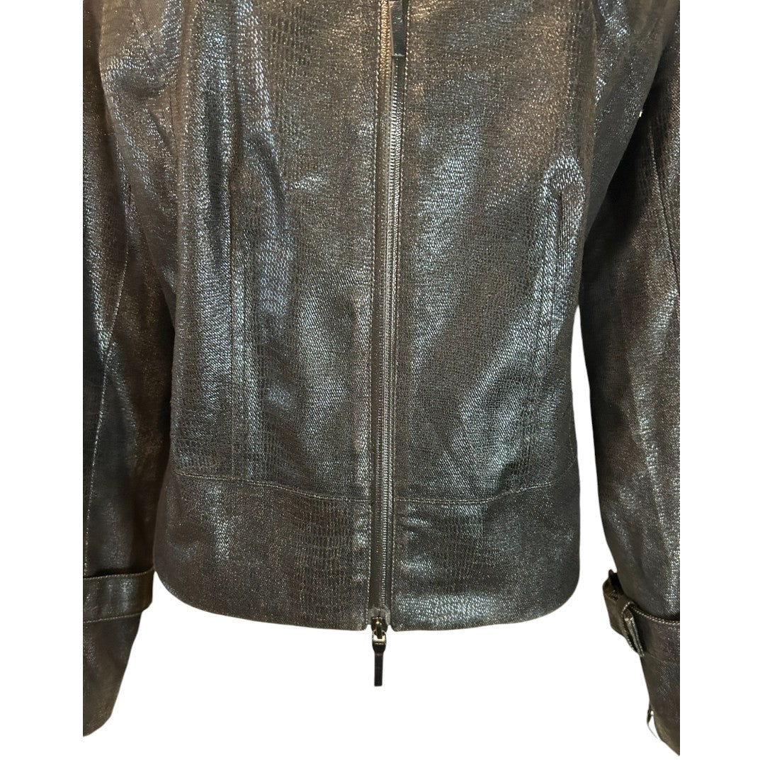 Spanner Metallic Black Zip-Up Jacket with Buckle Cuffs