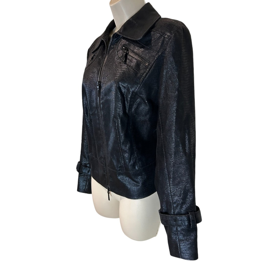 Spanner Metallic Black Zip-Up Jacket with Buckle Cuffs