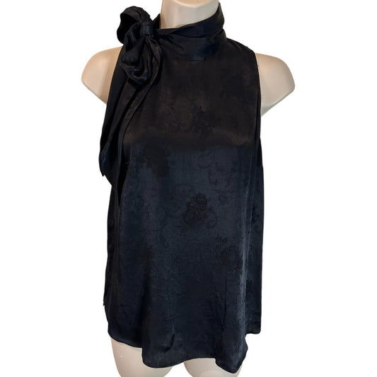 Anthropologie Moulinette Soeurs Black Sleeveless Blouse with Bow Tie Neck