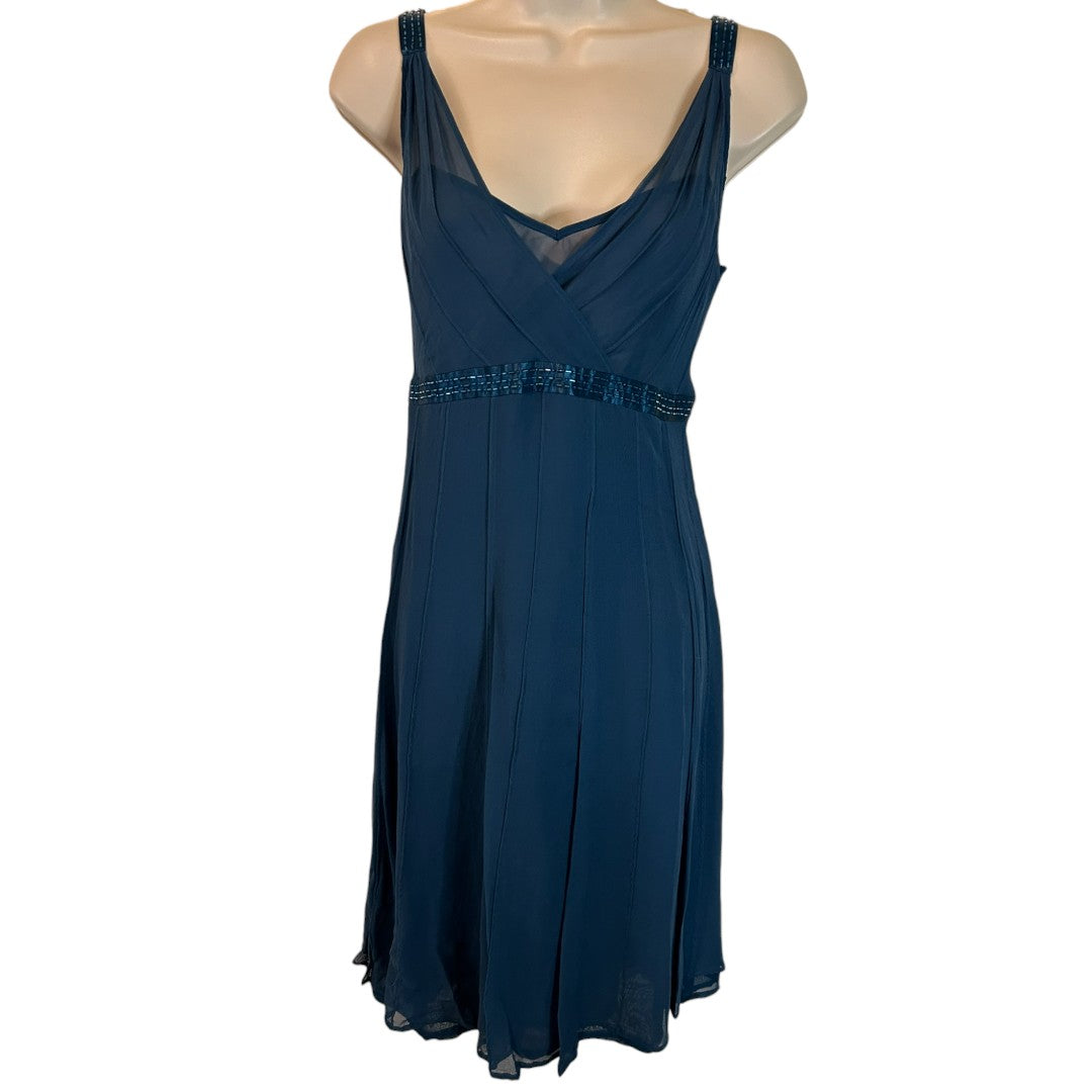 Un Deux Trois Elegant Navy Blue Silk Cocktail Dress with Beaded Straps