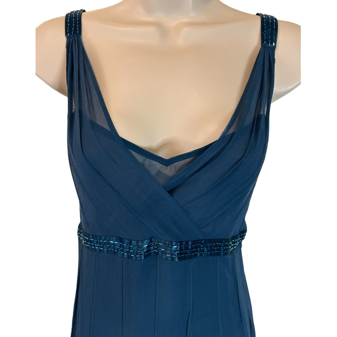 Un Deux Trois Elegant Navy Blue Silk Cocktail Dress with Beaded Straps