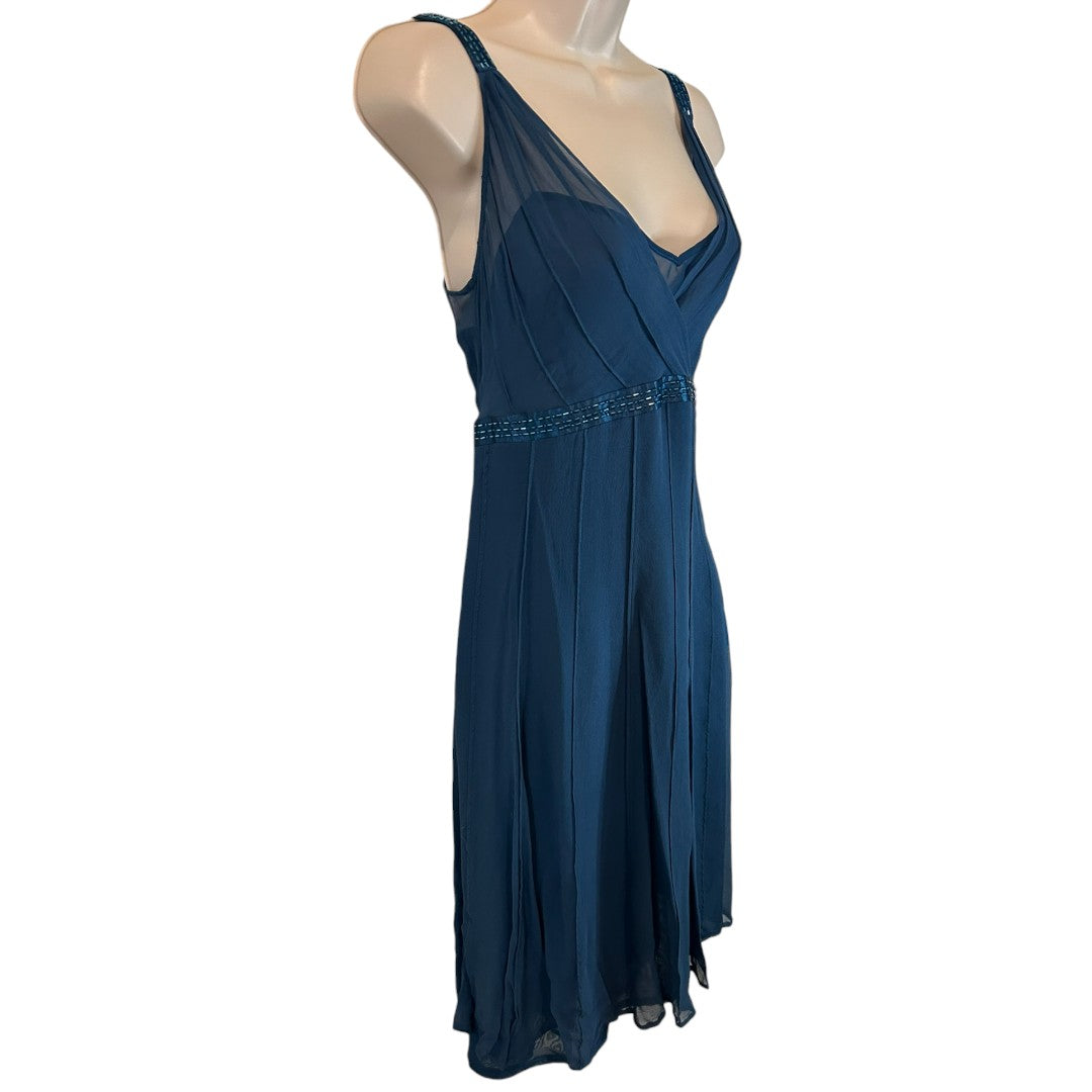 Un Deux Trois Elegant Navy Blue Silk Cocktail Dress with Beaded Straps