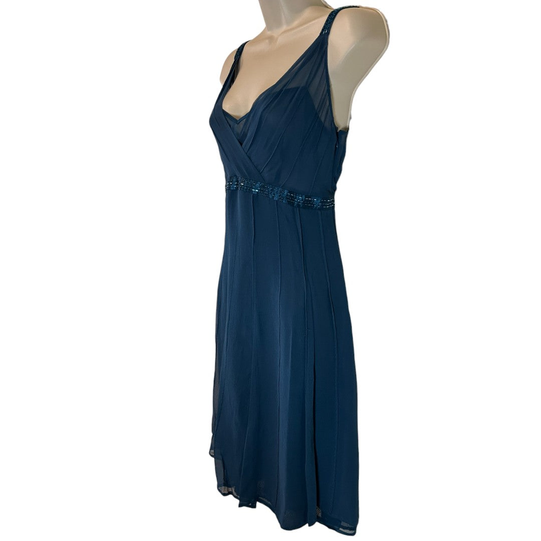 Un Deux Trois Elegant Navy Blue Silk Cocktail Dress with Beaded Straps